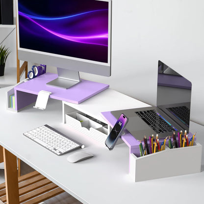 Desk Dual Monitor Stand Riser with Drawer, Black