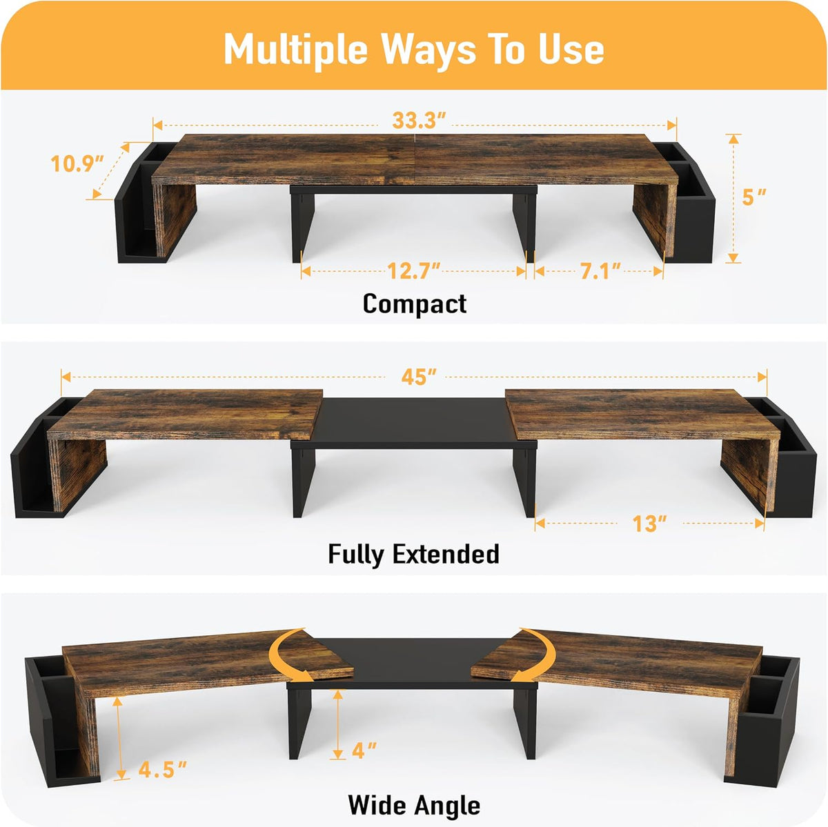 Desk Dual Monitor Stand Riser with Drawer, Black