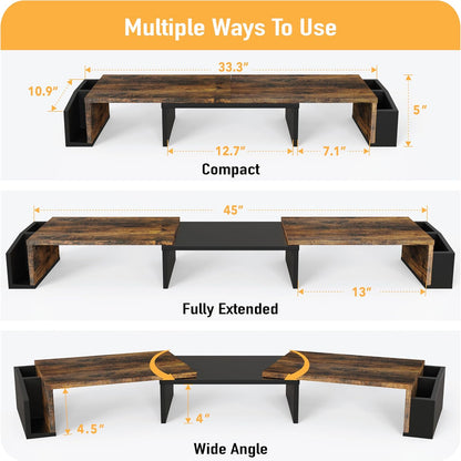 Desk Dual Monitor Stand Riser with Drawer, Black