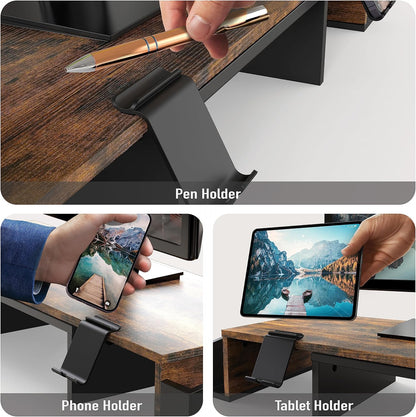 Desk Dual Monitor Stand Riser with Drawer, Black