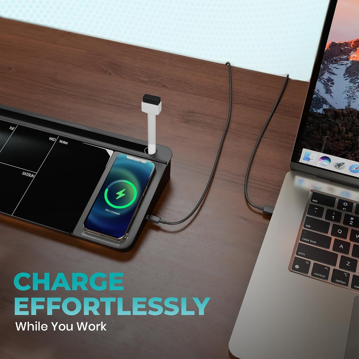 NEXTLUXE Glass Desk Whiteboard with Wireless Charger - Desktop Whiteboard with Storage, Weekly Planner, Dry Erase Pad, Organizer Drawer for Home, School, Office Gadgets – White