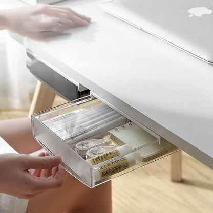 3 Pack Under Desk Drawer, Self-Adhesive Slide Out Organizer Tray, Plastic Under Table Attachable Hidden Storage Organizer for Office Home School Kitchen Sewing Table