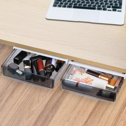 3 Pack Under Desk Drawer, Self-Adhesive Slide Out Organizer Tray, Plastic Under Table Attachable Hidden Storage Organizer for Office Home School Kitchen Sewing Table