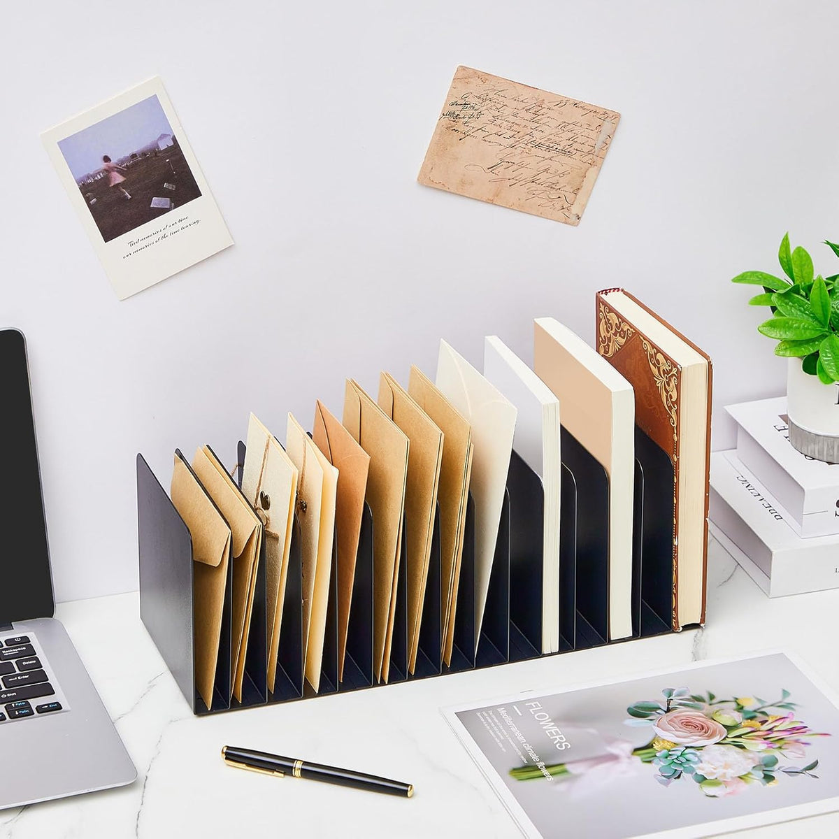 Metal Desktop File Organizer, 15 Compartment, Vertical File Sorter