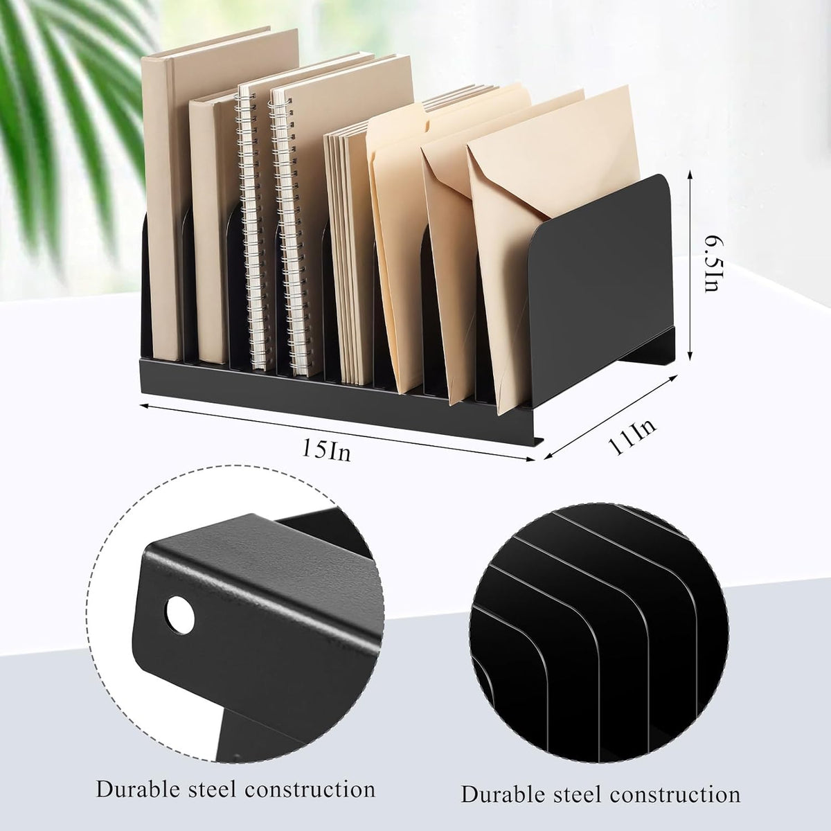 Metal Desktop File Organizer, 15 Compartment, Vertical File Sorter