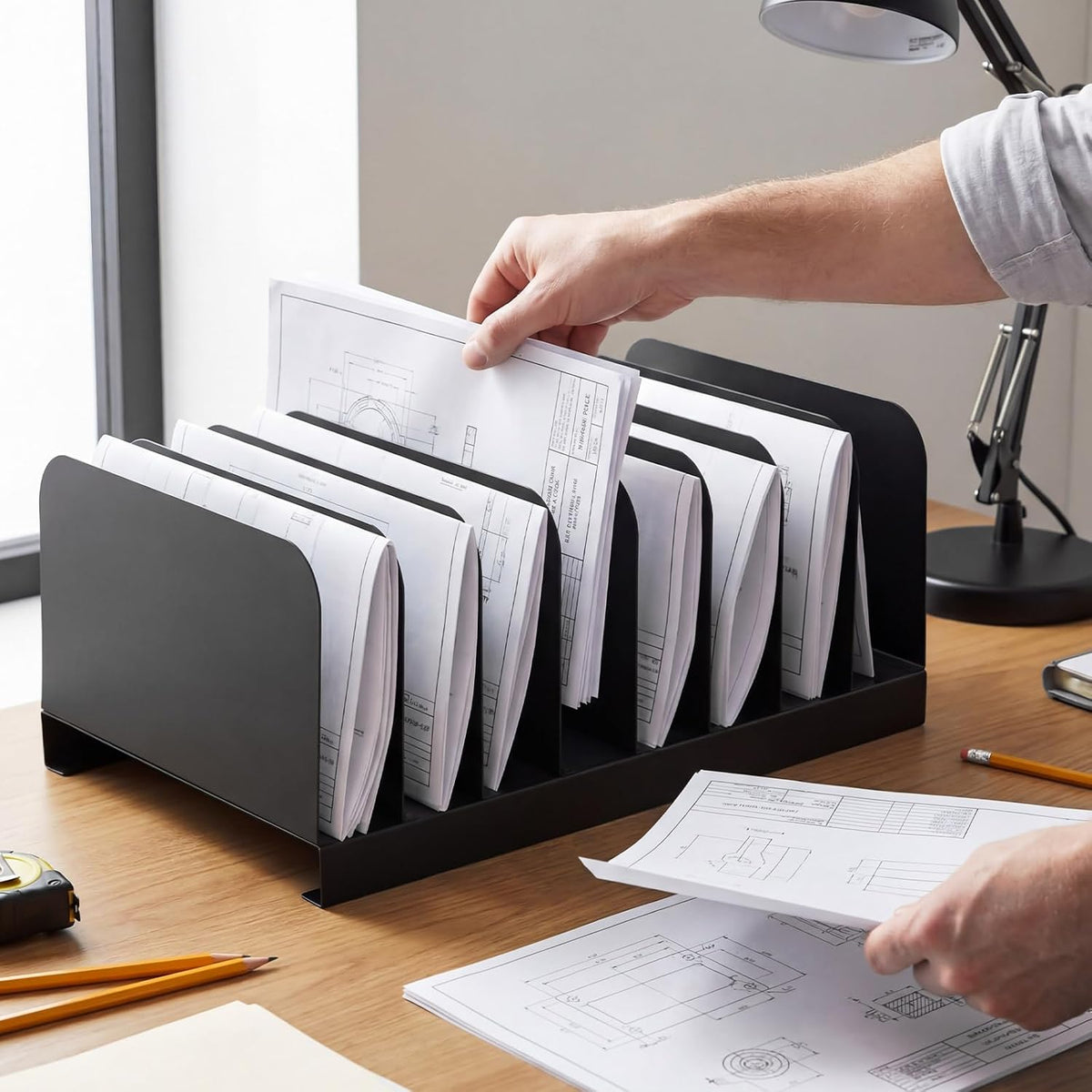Metal Desktop File Organizer, 15 Compartment, Vertical File Sorter
