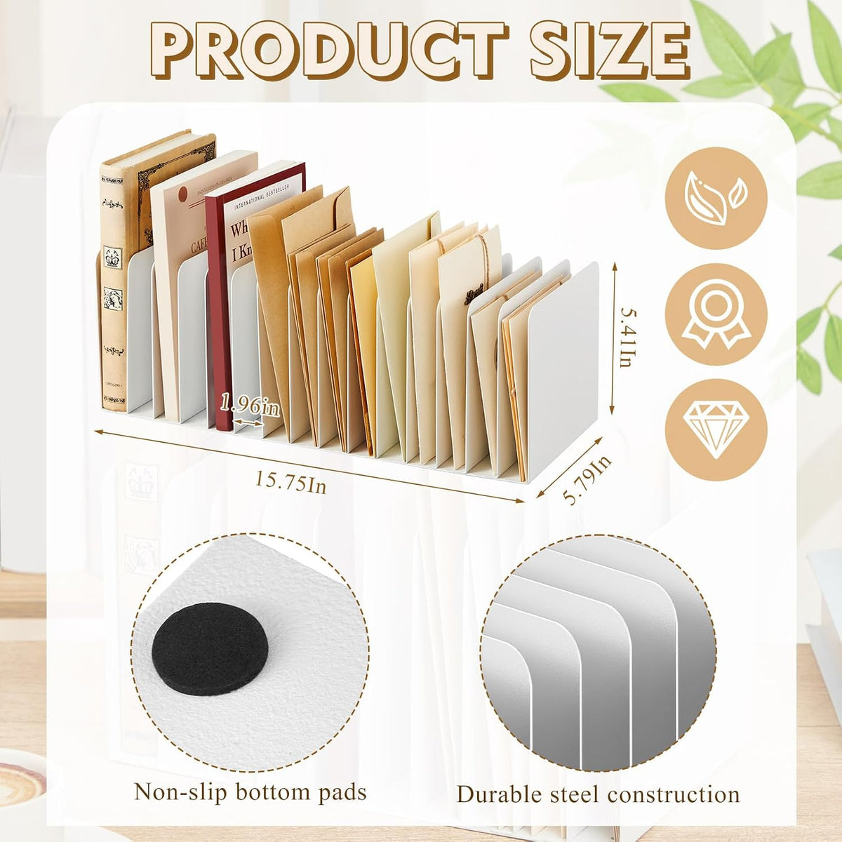 Metal Desktop File Organizer, 15 Compartment, Vertical File Sorter