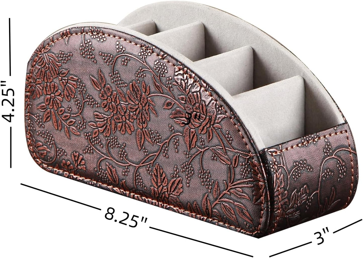 PU Leather Remote Control Holder with 5 Compartments - Storage Tray & Desktop Organizer for TV Remotes,Glasses,Pens,Accessories - Space-Saving Design for Bedside Table & Office Desk (Black)