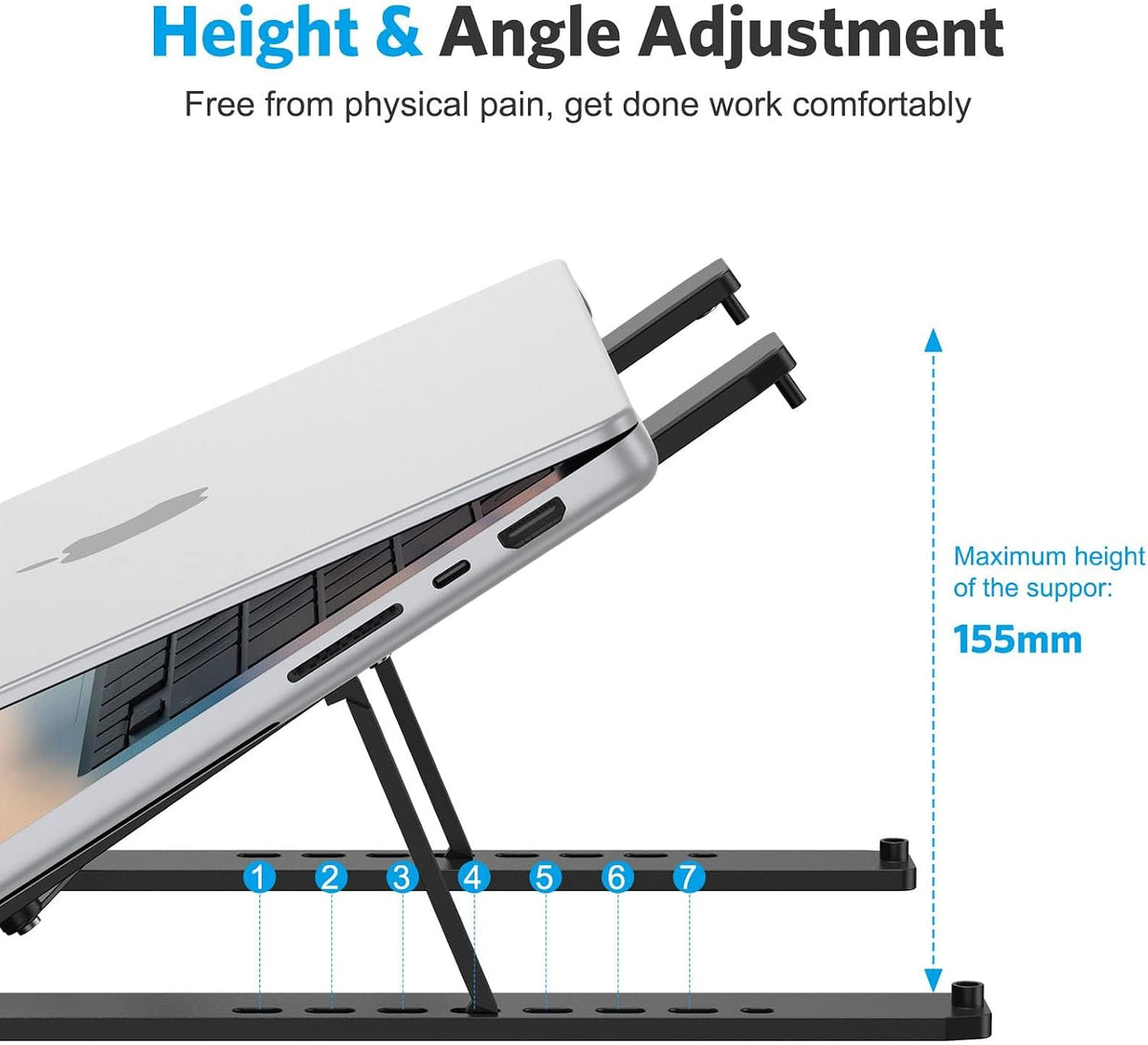 Portable Laptop Stand, Laptop Stand for Desk Ergonomic 7-Levels Angles Adjustable Computer Stand, ABS Laptop Riser Holder Compatible with All Laptops and iPad(10-15.6")