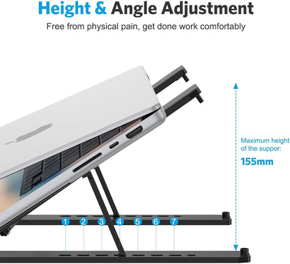 Portable Laptop Stand, Laptop Stand for Desk Ergonomic 7-Levels Angles Adjustable Computer Stand, ABS Laptop Riser Holder Compatible with All Laptops and iPad(10-15.6")