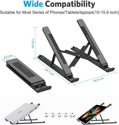 Portable Laptop Stand, Laptop Stand for Desk Ergonomic 7-Levels Angles Adjustable Computer Stand, ABS Laptop Riser Holder Compatible with All Laptops and iPad(10-15.6")