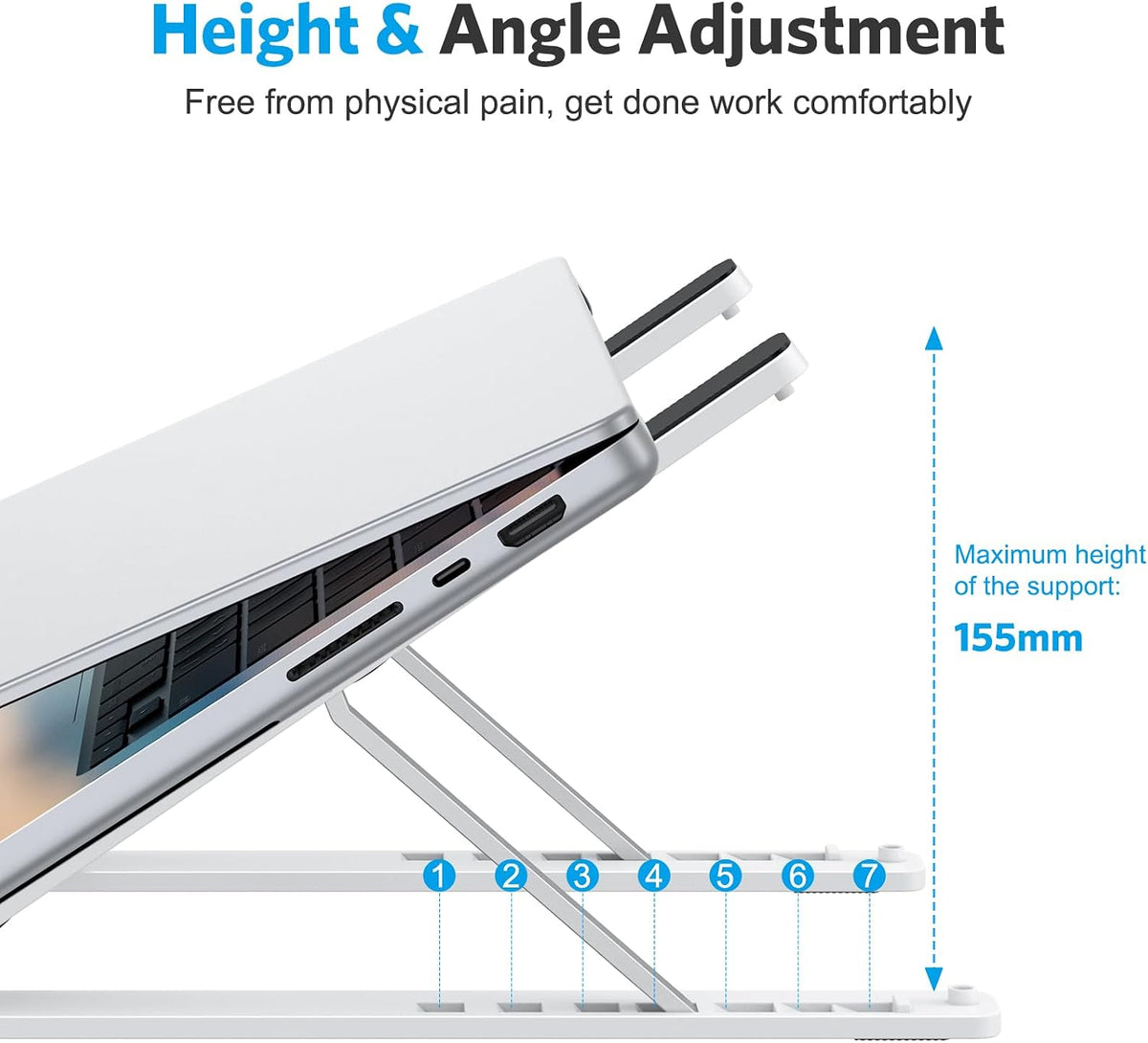 Portable Laptop Stand, Laptop Stand for Desk Ergonomic 7-Levels Angles Adjustable Computer Stand, ABS Laptop Riser Holder Compatible with All Laptops and iPad(10-15.6")