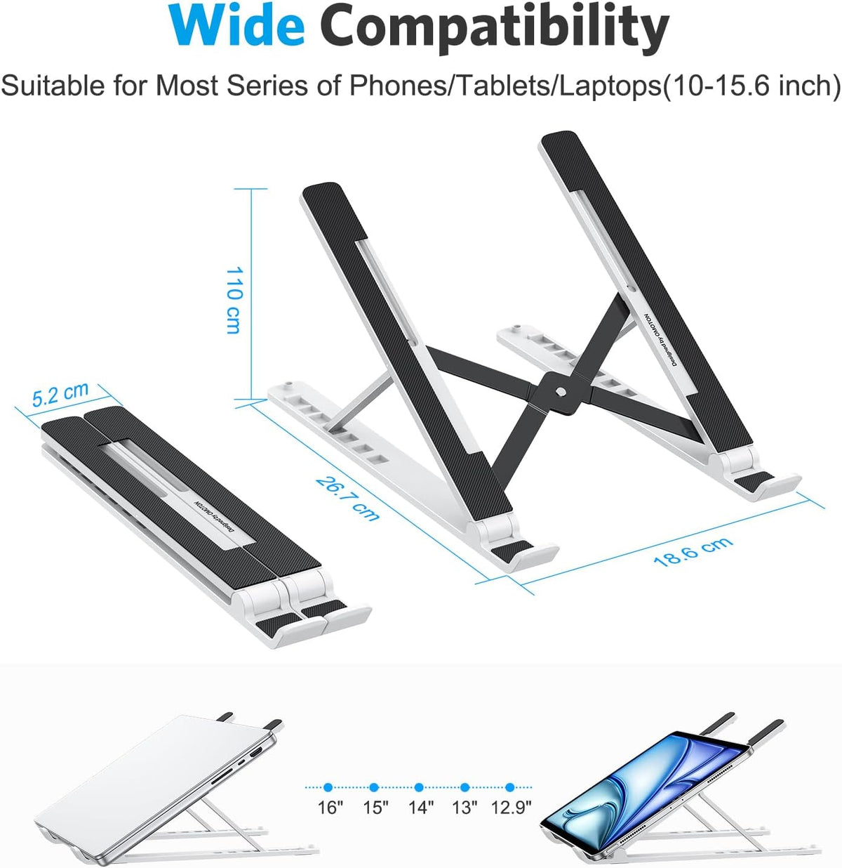 Portable Laptop Stand, Laptop Stand for Desk Ergonomic 7-Levels Angles Adjustable Computer Stand, ABS Laptop Riser Holder Compatible with All Laptops and iPad(10-15.6")