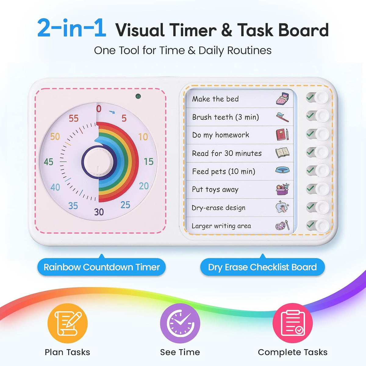 2-in-1 Visual Timer ADHD with Task Board, to-Do List, Checklist