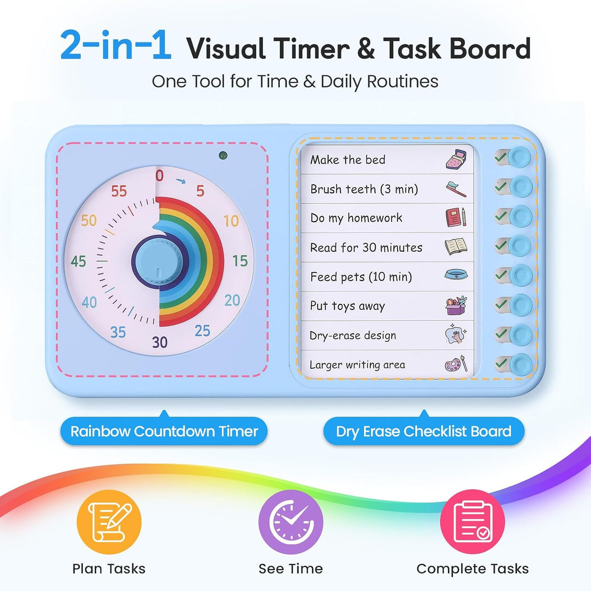 2-in-1 Visual Timer ADHD with Task Board, to-Do List, Checklist