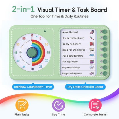 2-in-1 Visual Timer ADHD with Task Board, to-Do List, Checklist