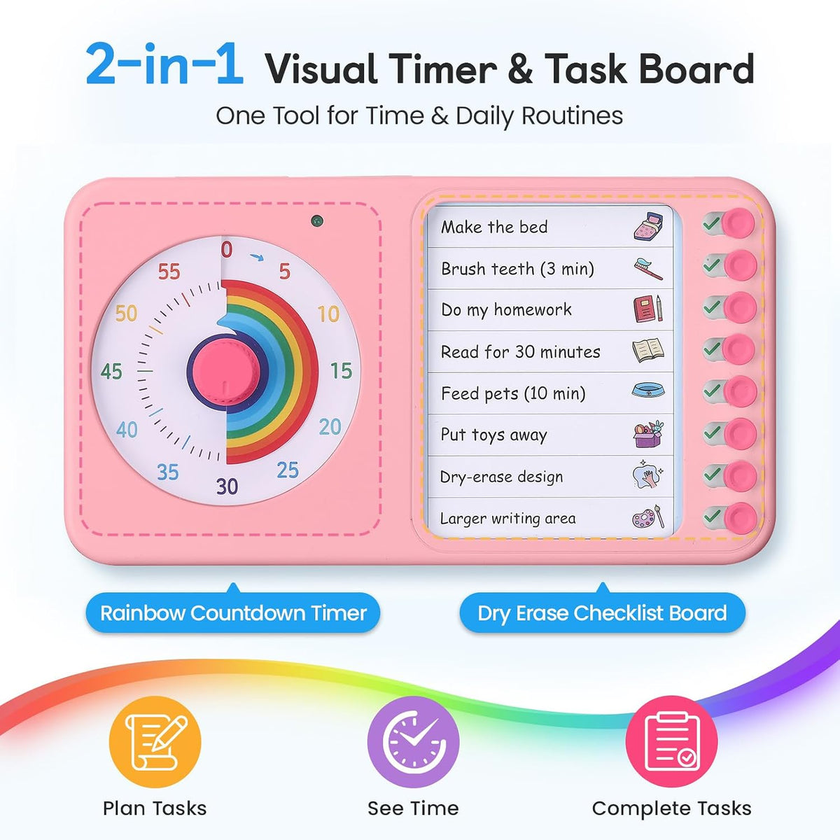 2-in-1 Visual Timer ADHD with Task Board, to-Do List, Checklist