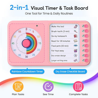 2-in-1 Visual Timer ADHD with Task Board, to-Do List, Checklist