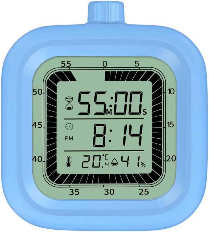 Visual Timer, 60 Minutes Countdown & Countup Timer, Digital Alarm Clock with Temperature and Humidity Monitor, 4 in 1 Multifunctional Desk Clock for Kids Study, Kitchen, Office and Home,Blue