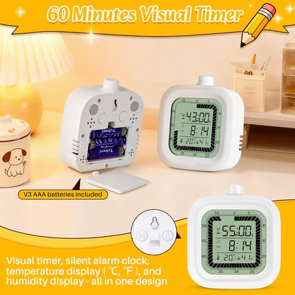 Visual Timer, 60 Minutes Countdown & Countup Timer, Digital Alarm Clock with Temperature and Humidity Monitor, 4 in 1 Multifunctional Desk Clock for Kids Study, Kitchen, Office and Home,Blue