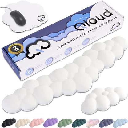 Cloud Keyboard Wrist Rest – Qloud Cloud Wrist Rest for Computer Keyboard and Mouse, Ergonomic Memory Foam Wrist Pad with Non-Slip Base, Includes Cloud Mouse Pad – White