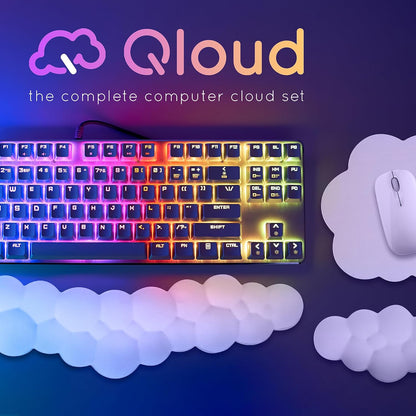 Cloud Keyboard Wrist Rest – Qloud Cloud Wrist Rest for Computer Keyboard and Mouse, Ergonomic Memory Foam Wrist Pad with Non-Slip Base, Includes Cloud Mouse Pad – White