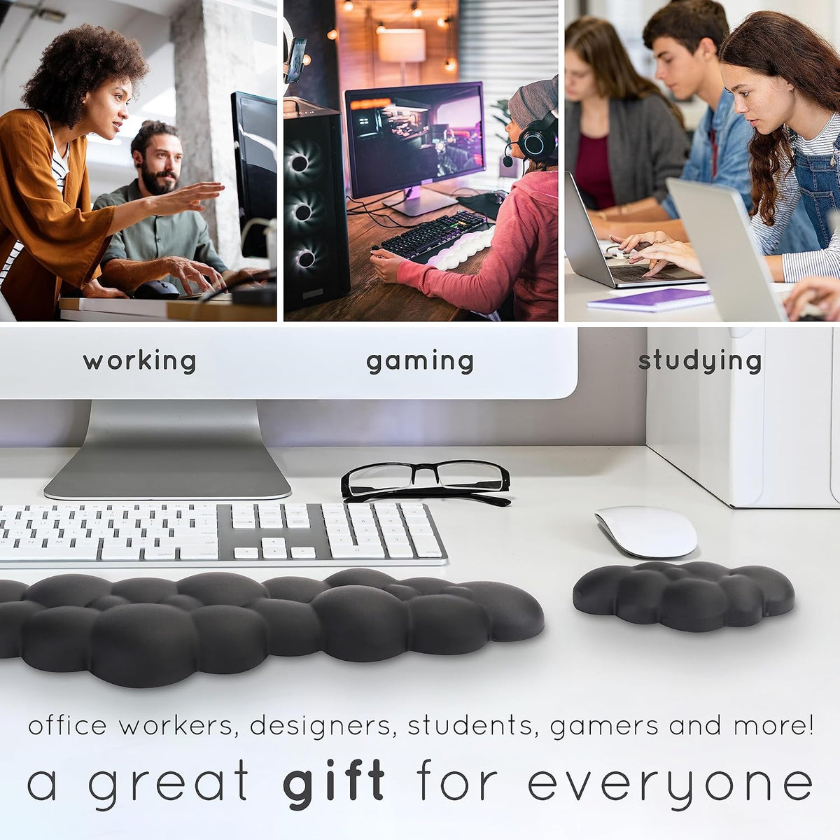 Cloud Keyboard Wrist Rest – Qloud Cloud Wrist Rest for Computer Keyboard and Mouse, Ergonomic Memory Foam Wrist Pad with Non-Slip Base, Includes Cloud Mouse Pad – White