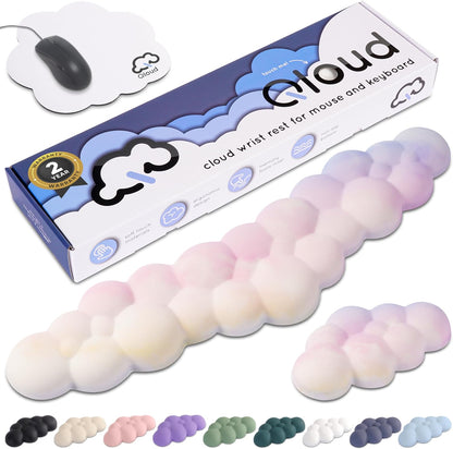 Cloud Keyboard Wrist Rest – Qloud Cloud Wrist Rest for Computer Keyboard and Mouse, Ergonomic Memory Foam Wrist Pad with Non-Slip Base, Includes Cloud Mouse Pad – White