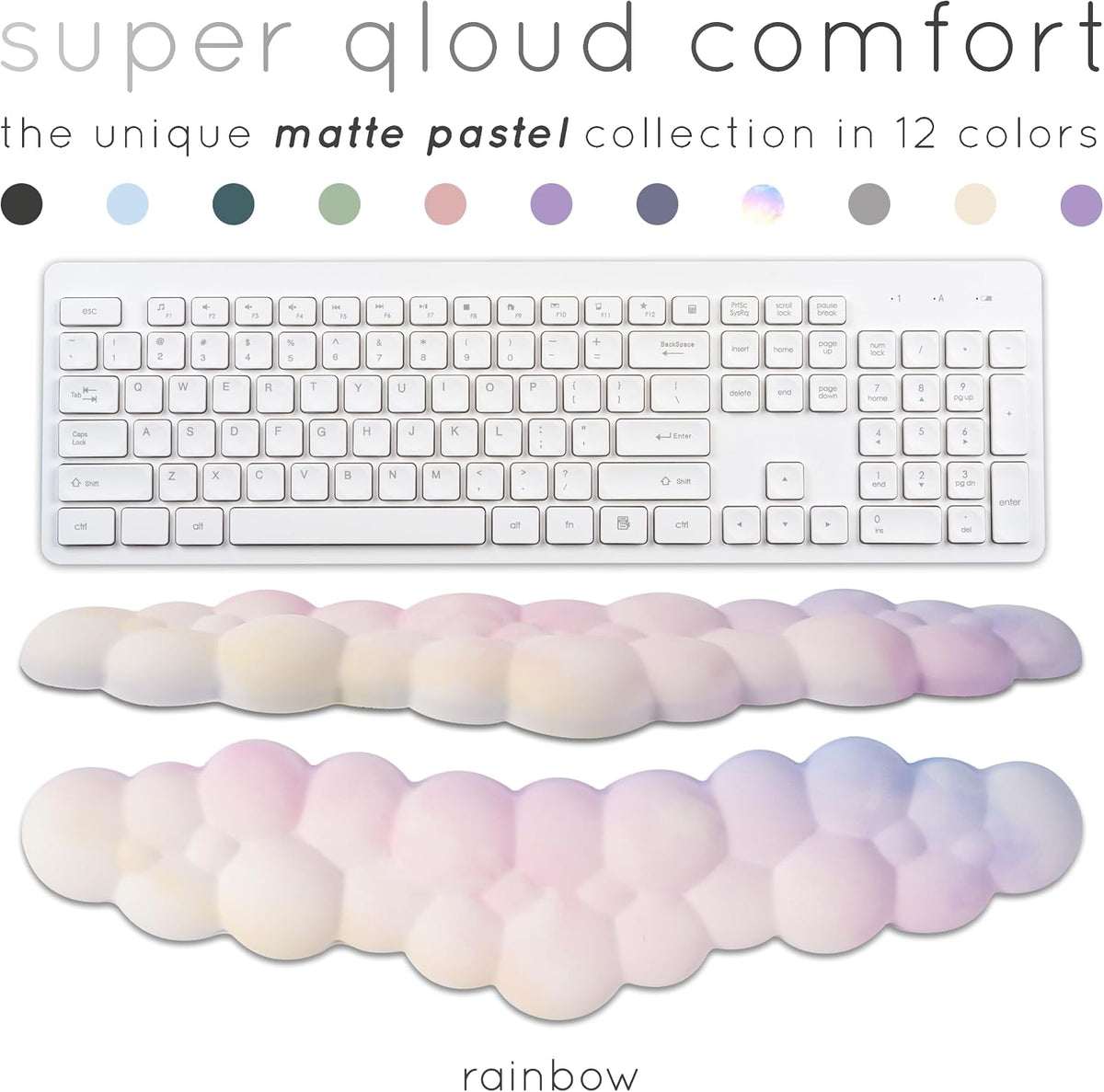 Cloud Keyboard Wrist Rest – Qloud Cloud Wrist Rest for Computer Keyboard and Mouse, Ergonomic Memory Foam Wrist Pad with Non-Slip Base, Includes Cloud Mouse Pad – White