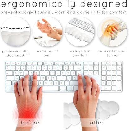 Cloud Keyboard Wrist Rest – Qloud Cloud Wrist Rest for Computer Keyboard and Mouse, Ergonomic Memory Foam Wrist Pad with Non-Slip Base, Includes Cloud Mouse Pad – White