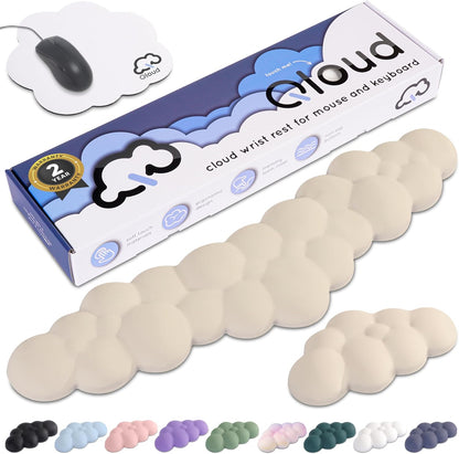 Cloud Keyboard Wrist Rest – Qloud Cloud Wrist Rest for Computer Keyboard and Mouse, Ergonomic Memory Foam Wrist Pad with Non-Slip Base, Includes Cloud Mouse Pad – White