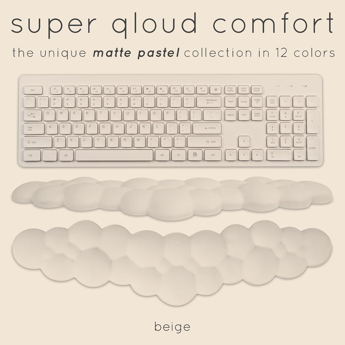 Cloud Keyboard Wrist Rest – Qloud Cloud Wrist Rest for Computer Keyboard and Mouse, Ergonomic Memory Foam Wrist Pad with Non-Slip Base, Includes Cloud Mouse Pad – White