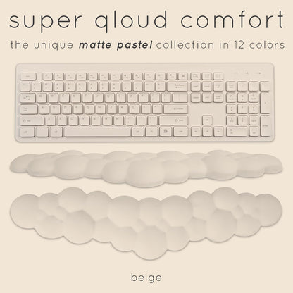Cloud Keyboard Wrist Rest – Qloud Cloud Wrist Rest for Computer Keyboard and Mouse, Ergonomic Memory Foam Wrist Pad with Non-Slip Base, Includes Cloud Mouse Pad – White