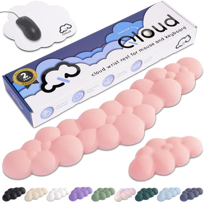 Cloud Keyboard Wrist Rest – Qloud Cloud Wrist Rest for Computer Keyboard and Mouse, Ergonomic Memory Foam Wrist Pad with Non-Slip Base, Includes Cloud Mouse Pad – White