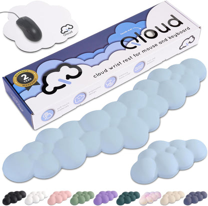 Cloud Keyboard Wrist Rest – Qloud Cloud Wrist Rest for Computer Keyboard and Mouse, Ergonomic Memory Foam Wrist Pad with Non-Slip Base, Includes Cloud Mouse Pad – White