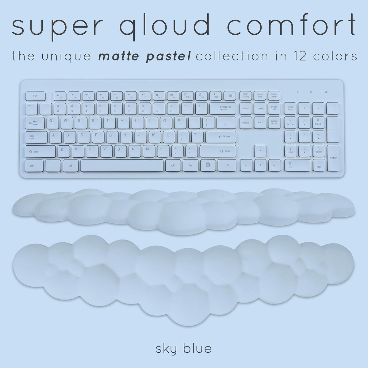 Cloud Keyboard Wrist Rest – Qloud Cloud Wrist Rest for Computer Keyboard and Mouse, Ergonomic Memory Foam Wrist Pad with Non-Slip Base, Includes Cloud Mouse Pad – White