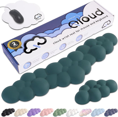 Cloud Keyboard Wrist Rest – Qloud Cloud Wrist Rest for Computer Keyboard and Mouse, Ergonomic Memory Foam Wrist Pad with Non-Slip Base, Includes Cloud Mouse Pad – White
