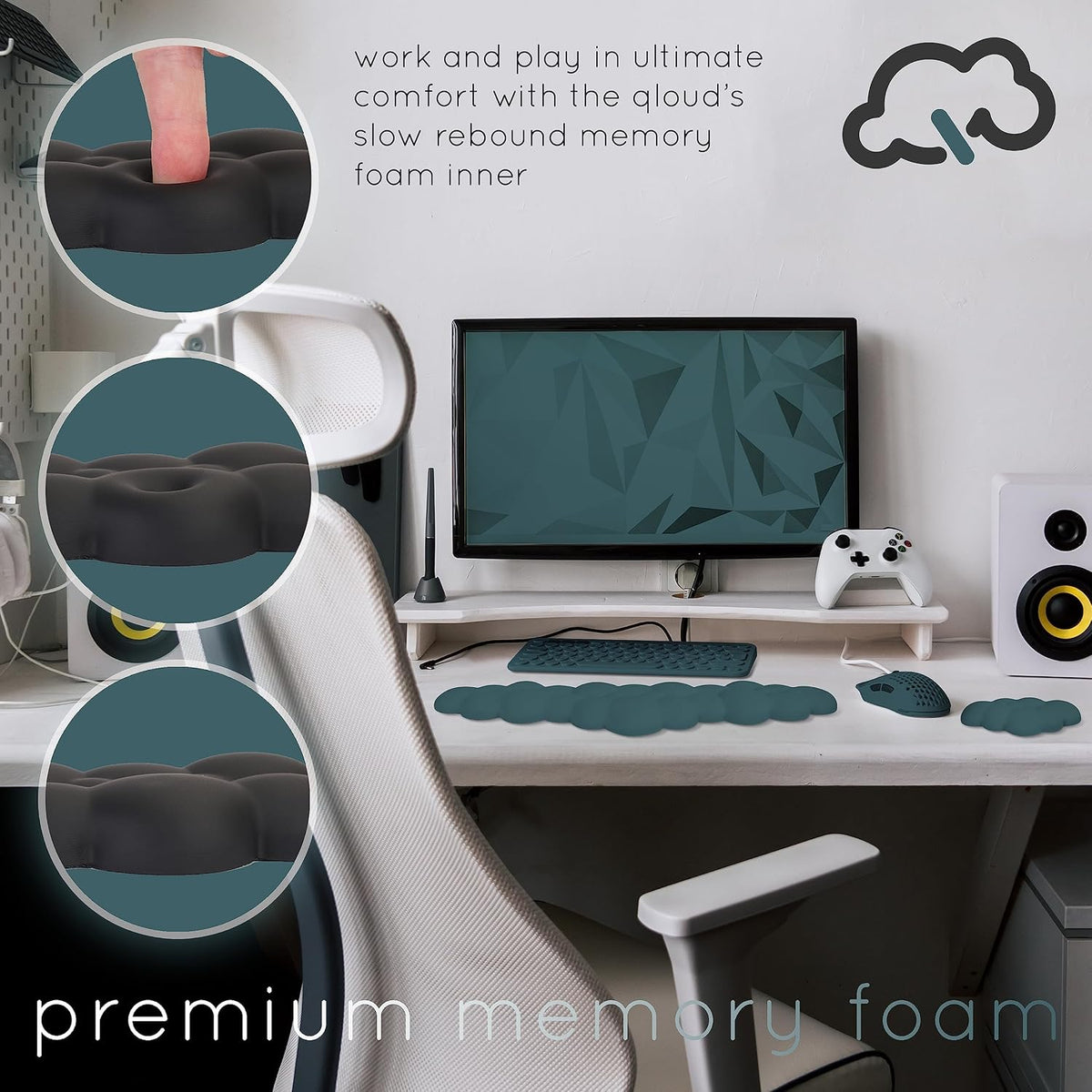 Cloud Keyboard Wrist Rest – Qloud Cloud Wrist Rest for Computer Keyboard and Mouse, Ergonomic Memory Foam Wrist Pad with Non-Slip Base, Includes Cloud Mouse Pad – White