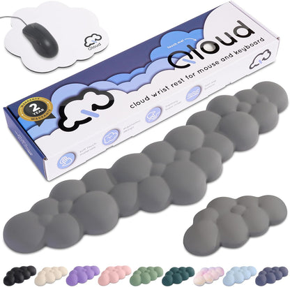 Cloud Keyboard Wrist Rest – Qloud Cloud Wrist Rest for Computer Keyboard and Mouse, Ergonomic Memory Foam Wrist Pad with Non-Slip Base, Includes Cloud Mouse Pad – White