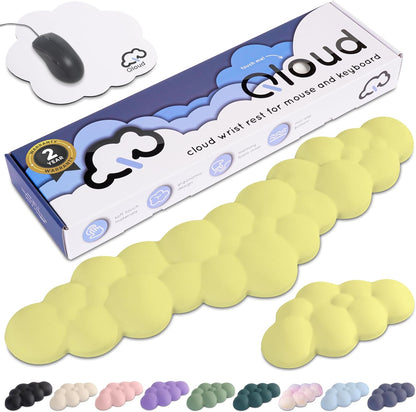 Cloud Keyboard Wrist Rest – Qloud Cloud Wrist Rest for Computer Keyboard and Mouse, Ergonomic Memory Foam Wrist Pad with Non-Slip Base, Includes Cloud Mouse Pad – White