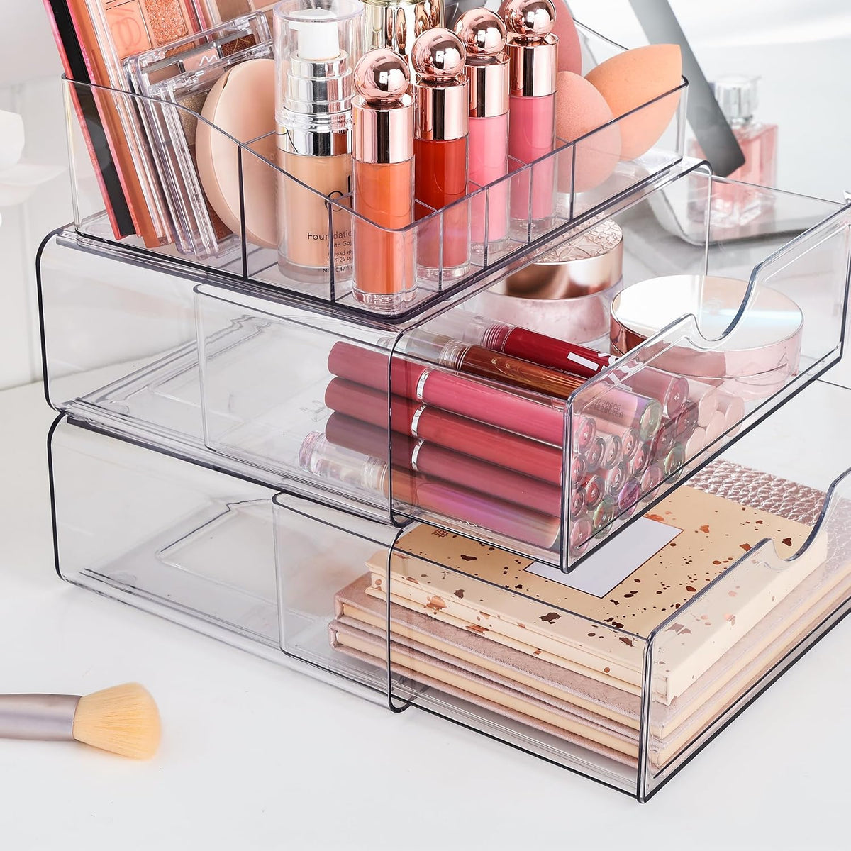 3 Tier Clear Makeup Organizer with 2 Drawers