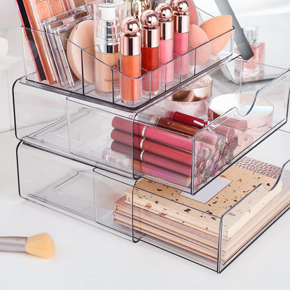3 Tier Clear Makeup Organizer with 2 Drawers