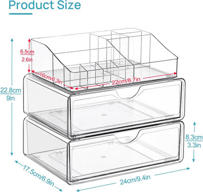3 Tier Clear Makeup Organizer with 2 Drawers