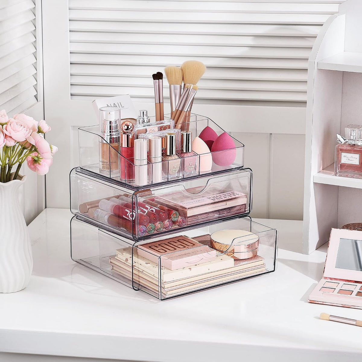 3 Tier Clear Makeup Organizer with 2 Drawers
