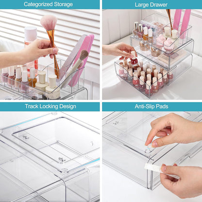 3 Tier Clear Makeup Organizer with 2 Drawers