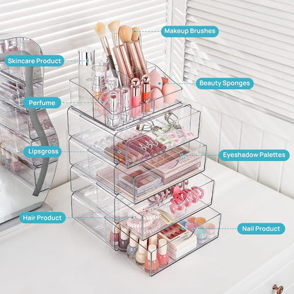 3 Tier Clear Makeup Organizer with 2 Drawers