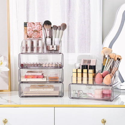 3 Tier Clear Makeup Organizer with 2 Drawers