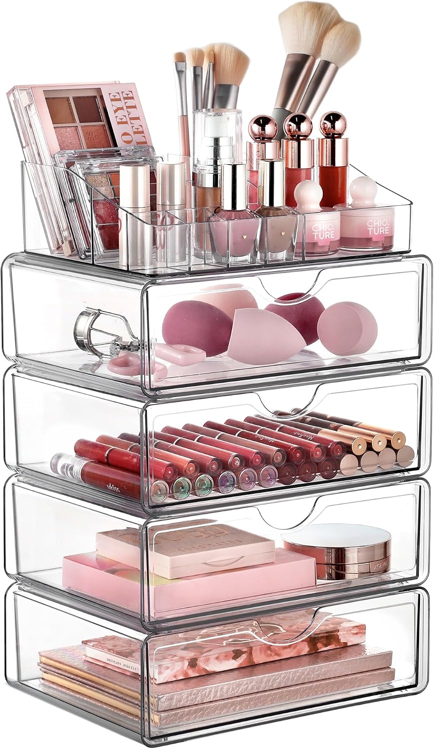 3 Tier Clear Makeup Organizer with 2 Drawers