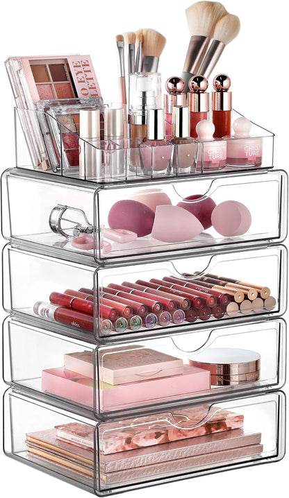 3 Tier Clear Makeup Organizer with 2 Drawers