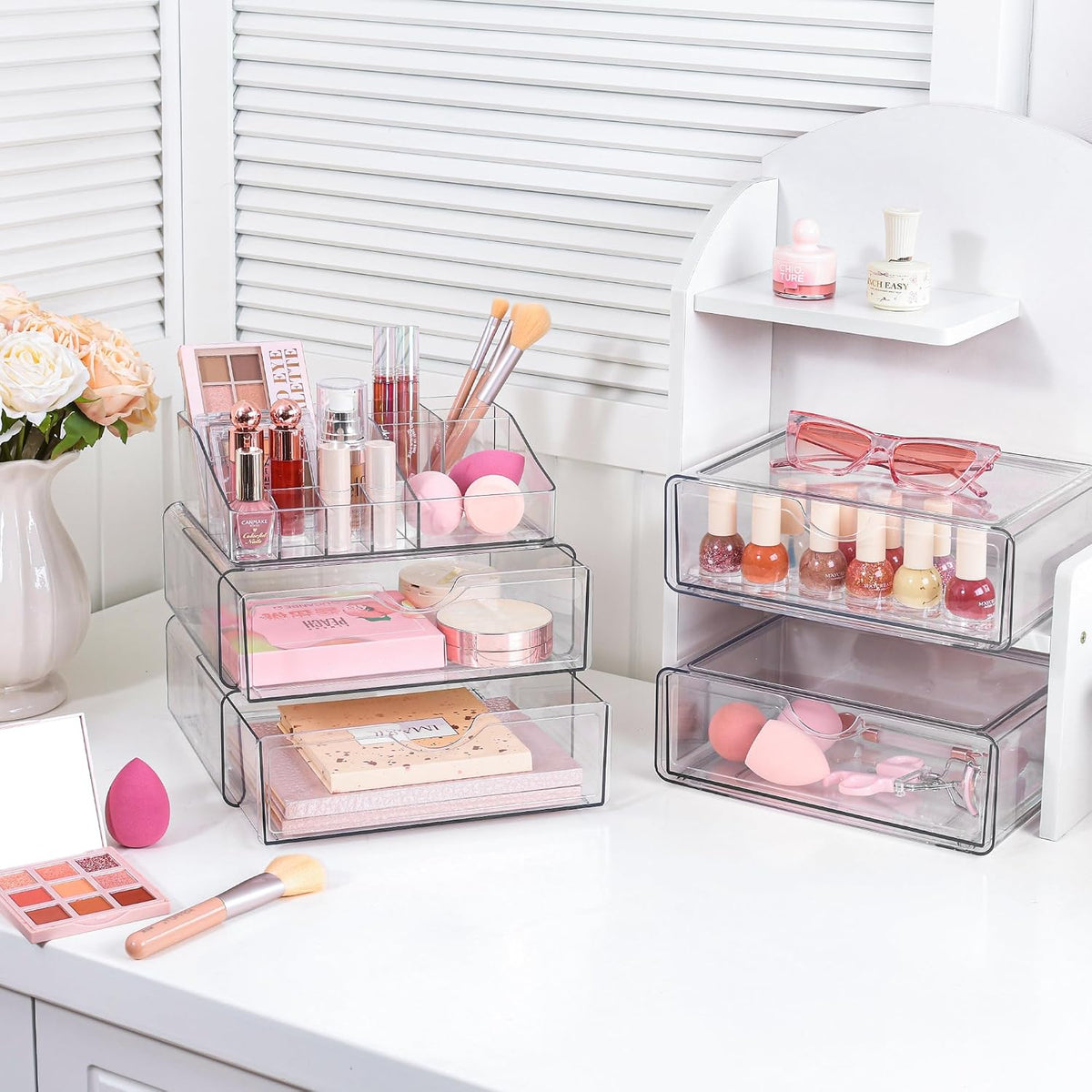3 Tier Clear Makeup Organizer with 2 Drawers